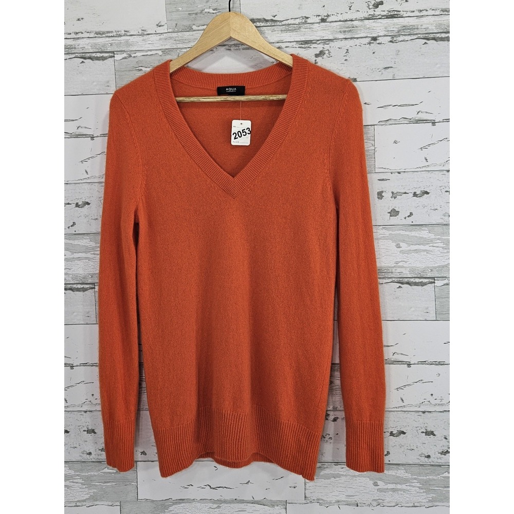 Aqua Cashmere Long Sleeves V Neck Sweater Minimalist Womens Medium